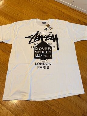 Rare Stussy Dover Street Market World Tour White Tee with Tags - Extra Large XL